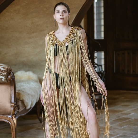 Extra Long Handmade Macrame Poncho - Picture 10 of 13